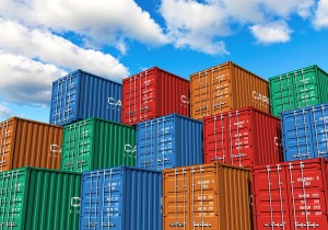 Stacked cargo containers in port