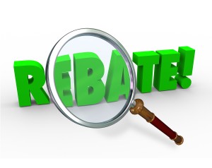 The word Rebate under a magnifying glass to illustrate finding a